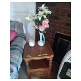 Wooden Side Table with Lower Cabinet and Contents