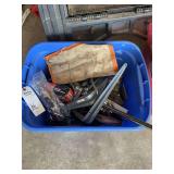 Assorted Hardware and Shop Supplies in Blue Storage Tote