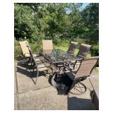 Outdoor Dining Set with Glass Top Table and Sling Chairs