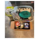 Assorted Fishing Equipment Lot Including Deeper Smart Sonar, Tackle Boxes, and Net