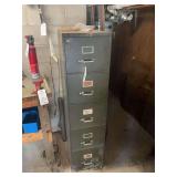 Metal Five-Drawer Office Filing Cabinet in Green Finish