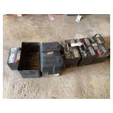 Assorted Automotive and Marine Batteries with Storage Boxes