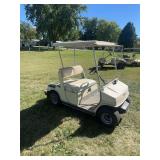 Yamaha Tan Golf Cart with Roof, Windshield, and Ultra Power II Battery Charger