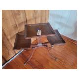Wooden Drop-Leaf Side Table with Multi-Tier Tray Design and Carved Base