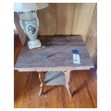 Wooden Parlor Table with Marble Top and Lower Shelf