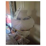 Glass Oil Lamp with Frosted Floral Shade