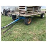 Flatbed Farm Wagon with Wooden Deck and Pneumatic Tires