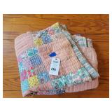 Handmade Patchwork Quilt with Pink and Floral Fabrics