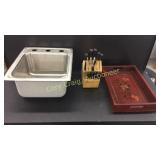 Small Kitchen Sink, Butcher Blocks With Knives,