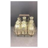 Antique Milk Bottle Carrier With 6 Bottles