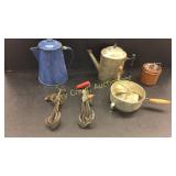 Enamelware Coffee Pot, Antique Hand Mixers,
