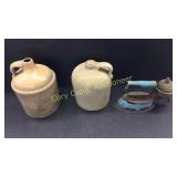 Stone Ware Jug, Antique Iron
