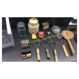 Glass Bed Pan, 3 Potato Mashers, 2 Single Blade