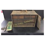 Old Wood Oak Drawers Machinist Chest With Tools