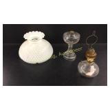 3 Small Kerosene Lamps, Shade With Chip