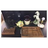 Printers Tray, Candle Holders, Stone Ware
