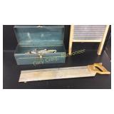Tool Box With Tools, Wash Board, Craftsman Saw
