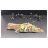 2 Brass Candle Holders, Drift Wood With Painted
