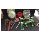 Hose nozzles, rope hoist, tools, misc