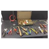 Misc tools, box of screws, air pump