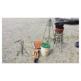 Flower pot stands, lawn chair, 3 shepherd rods,