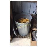 Galvanized trash can with corn