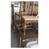 Work bench and 2 antique chairs