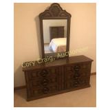 Bassett Dresser w/ mirror, 64"w, 30"t, 18"d.