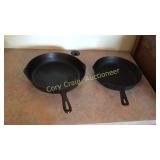 2 cast iron skillets 1 is a #10 it has a crack i