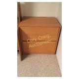 2 wooden filing cabinets measurements of light