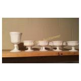 Milk glass, candles, Precious Moments, tray,