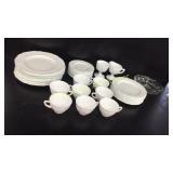 Thirty five piece set of Milk glass, Clear glass