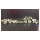 Four piece set of clear glass and Three piece