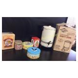 Five Metal tins and West-bend  12 to 30 cup