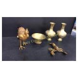 Brass (???) Lobster, Rooster, Bowl and Two Vases