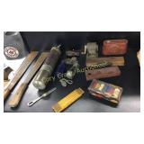 Corn Knives, Pulleys, Fold Up Ruler, Level, Etc