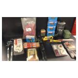 Staples, gloves, saw blades, lantern, buffing and