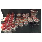 Ruby red glass dish set with