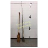 3 fishing poles (1 broke), 1 oar, tackle box, 3