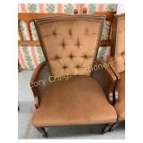 Brown velvet side chair with caning