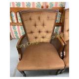 Brown velvet side chair with caning