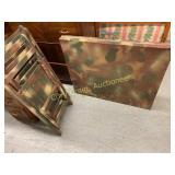 Camo metal table and 3 wooden chairs