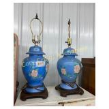 2 blue flowered lamps