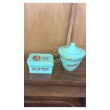 Jadeite butter dish and grease bowl