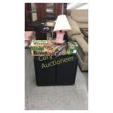 VHS cabinet, gnip gnop game, lamp, Coleman