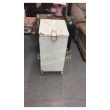 Metal storage bin and music stand