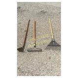 2 rakes and a hoe