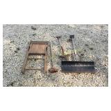 Snow scoop, shovel, sledge hammer, chair