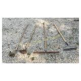 Rake, squeegee, 2 hoes