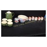 Green Porcelain Pitcher and Four Cups, Christmas